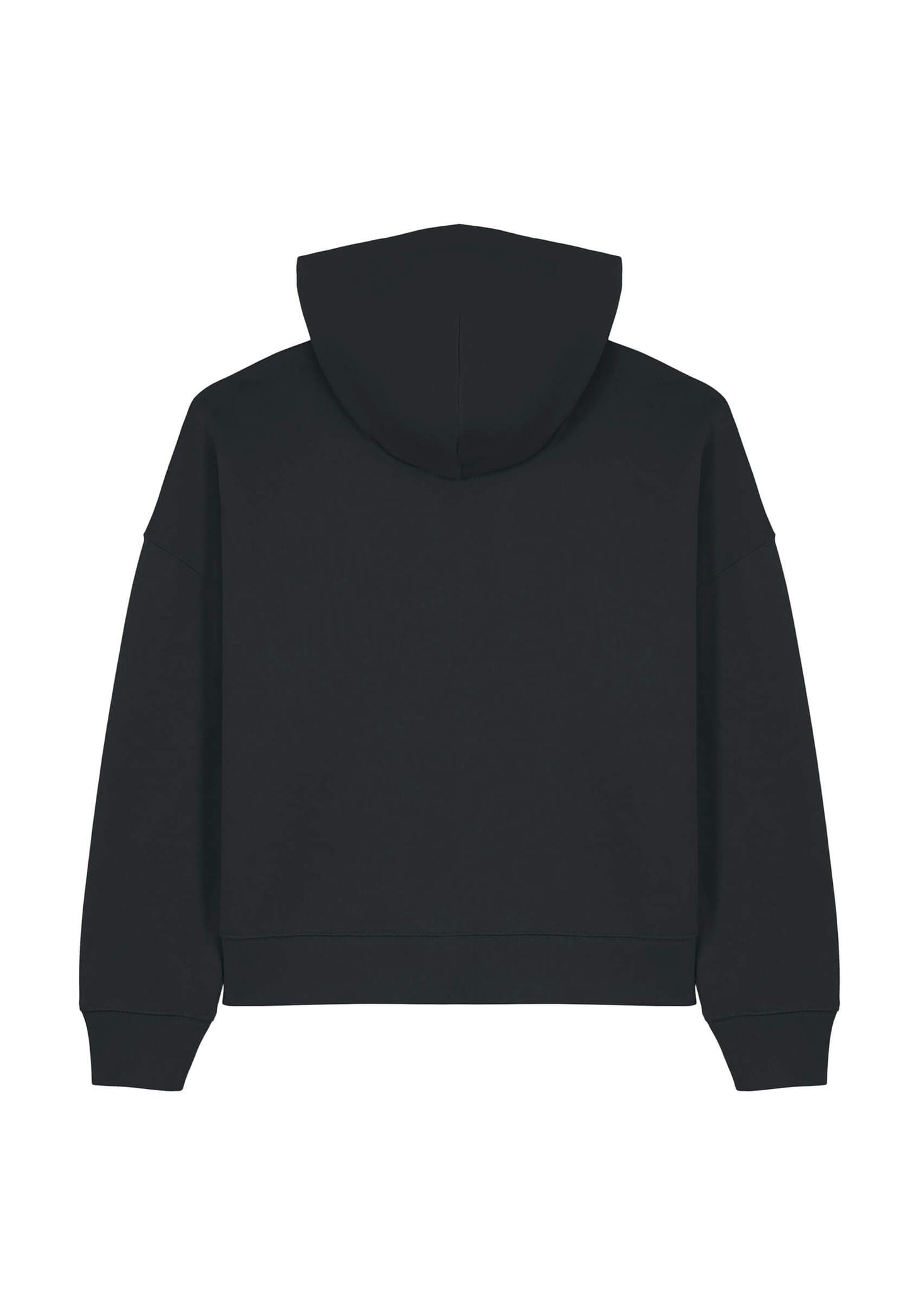 Dos du pull broderie premium noir pour femme, coupe streetwear confortable.