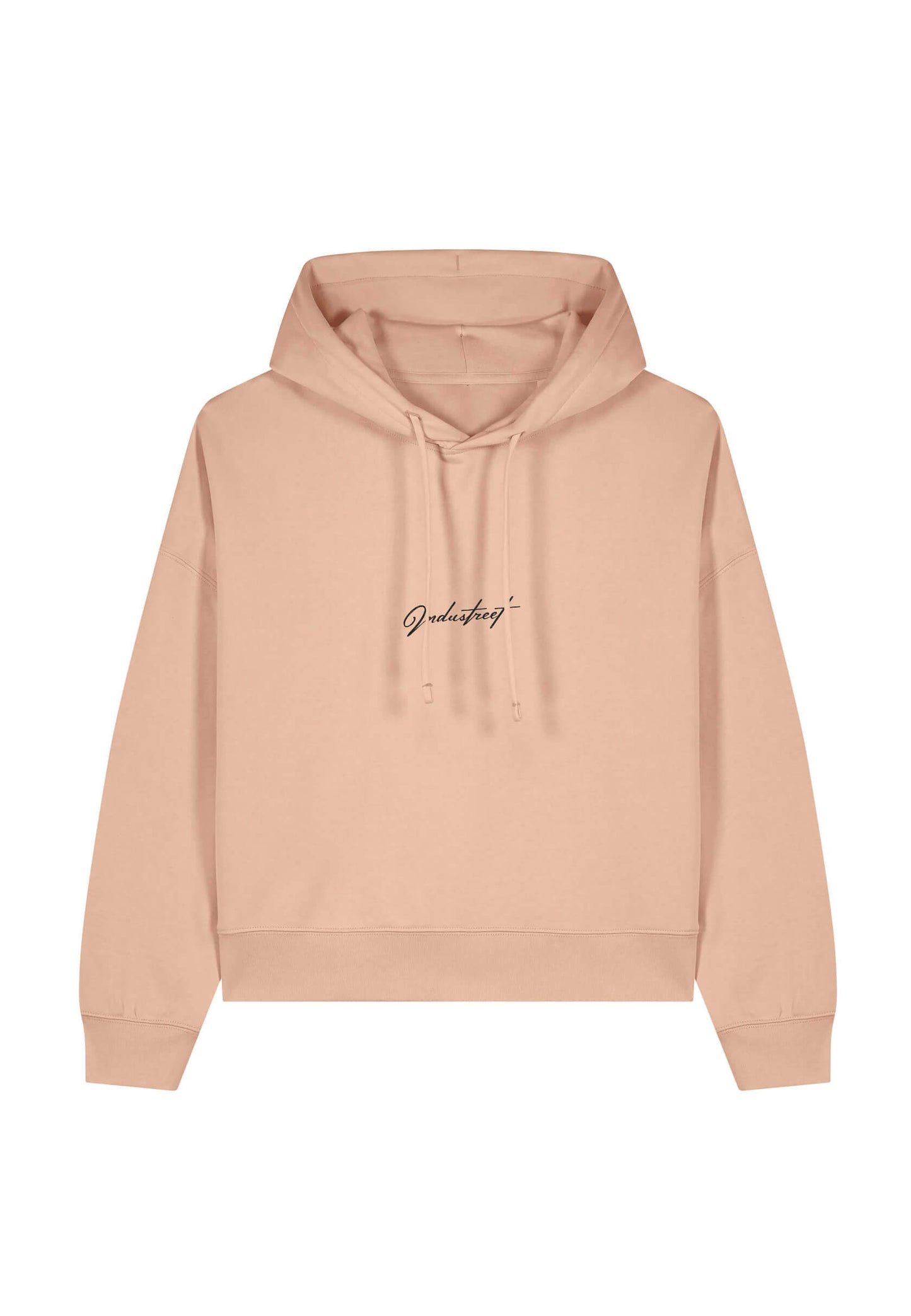 Pull brodé saumon, coupe moderne et tissu molletonné.