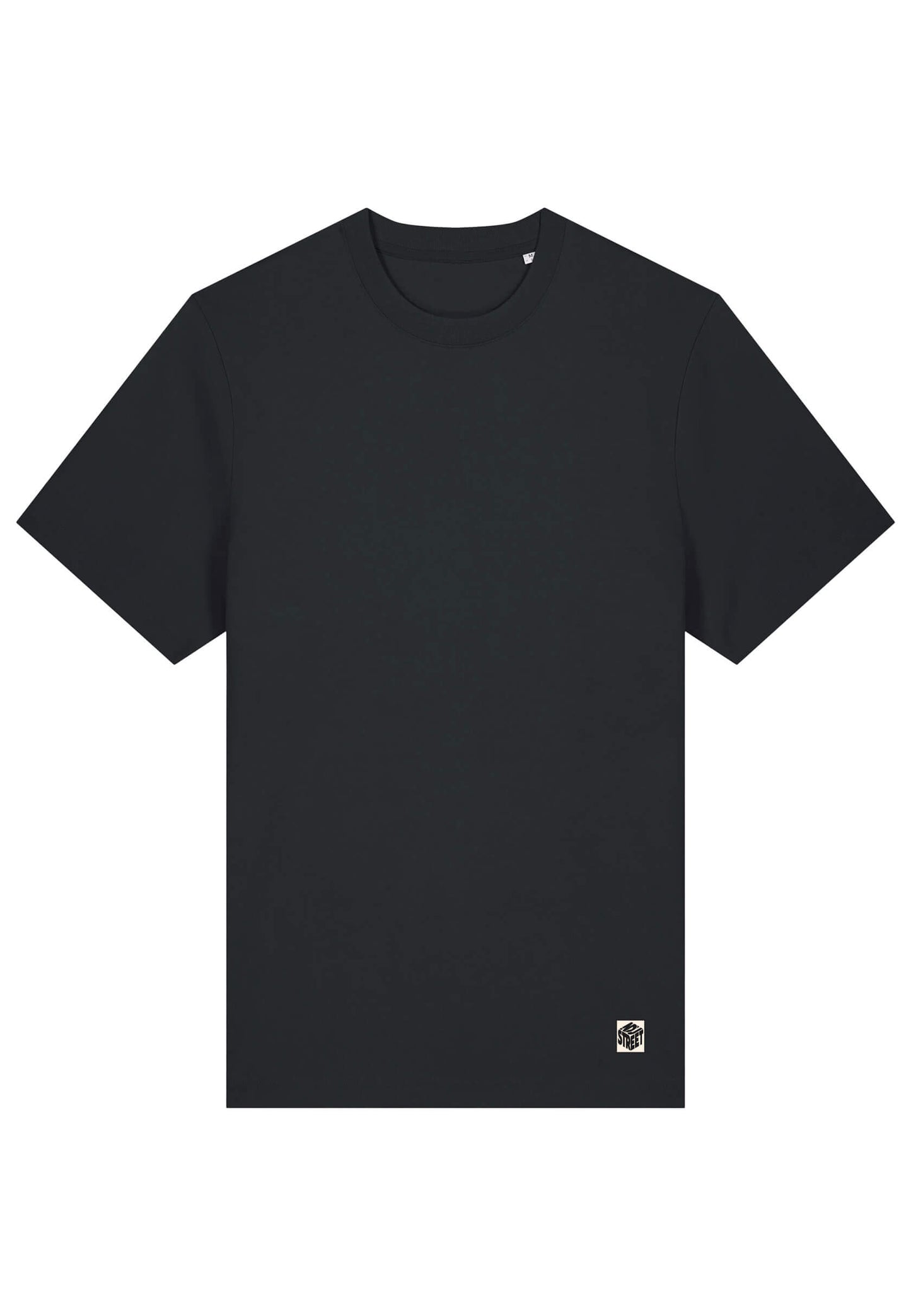 T-shirt élégant noir, étiquette avec logo brodé, intemporel.