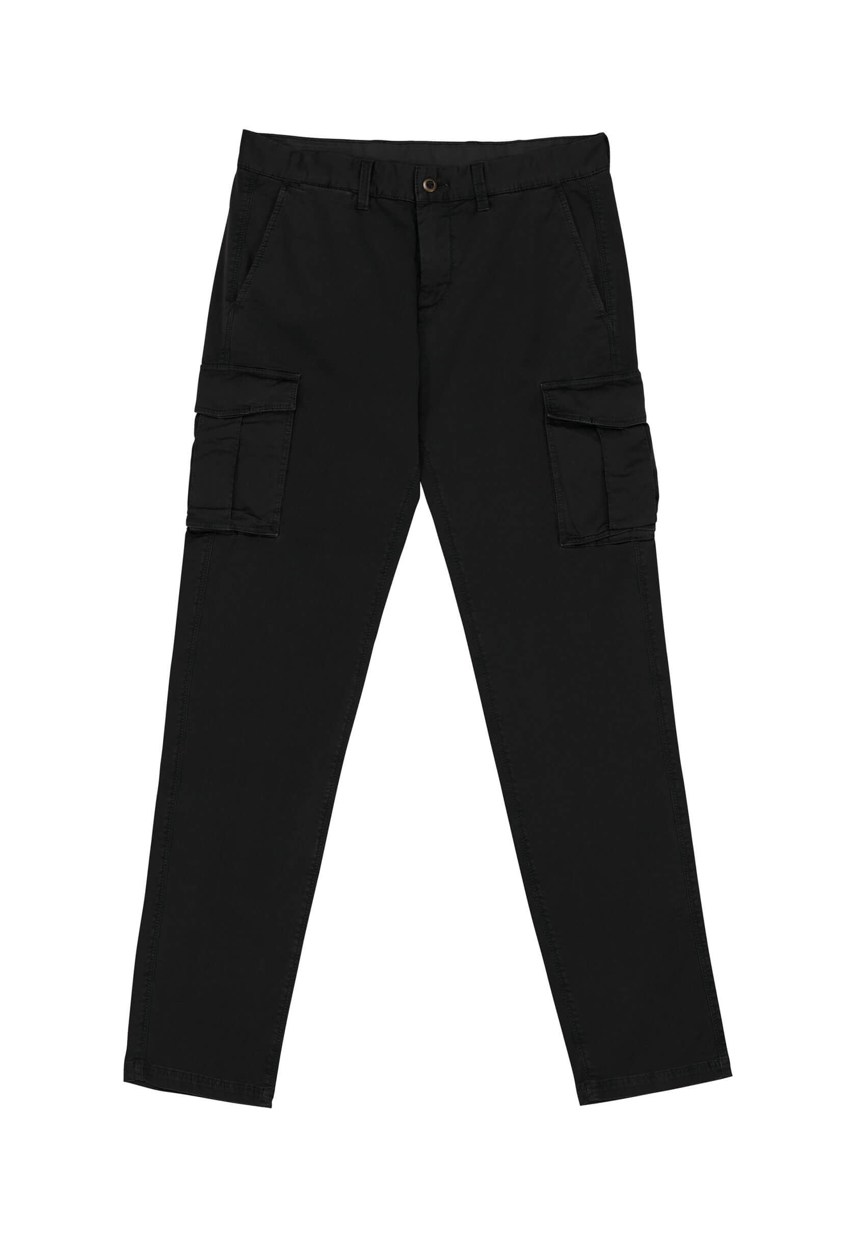Pantalon cargo noir, étiquette logo brodé, coupe élégante et urbaine.