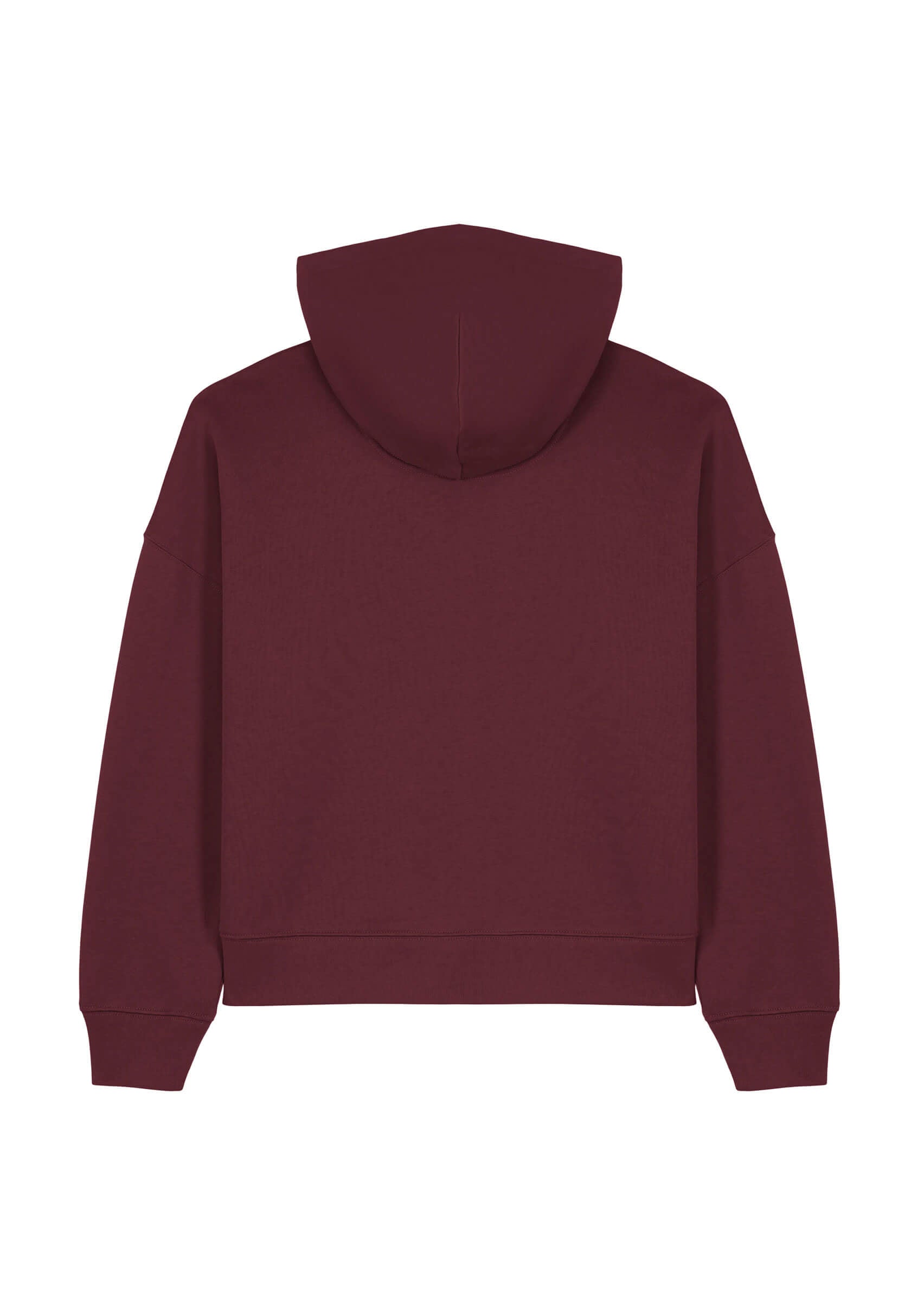 Dos du pull broderie premium bordeaux pour femme, finition haut de gamme.