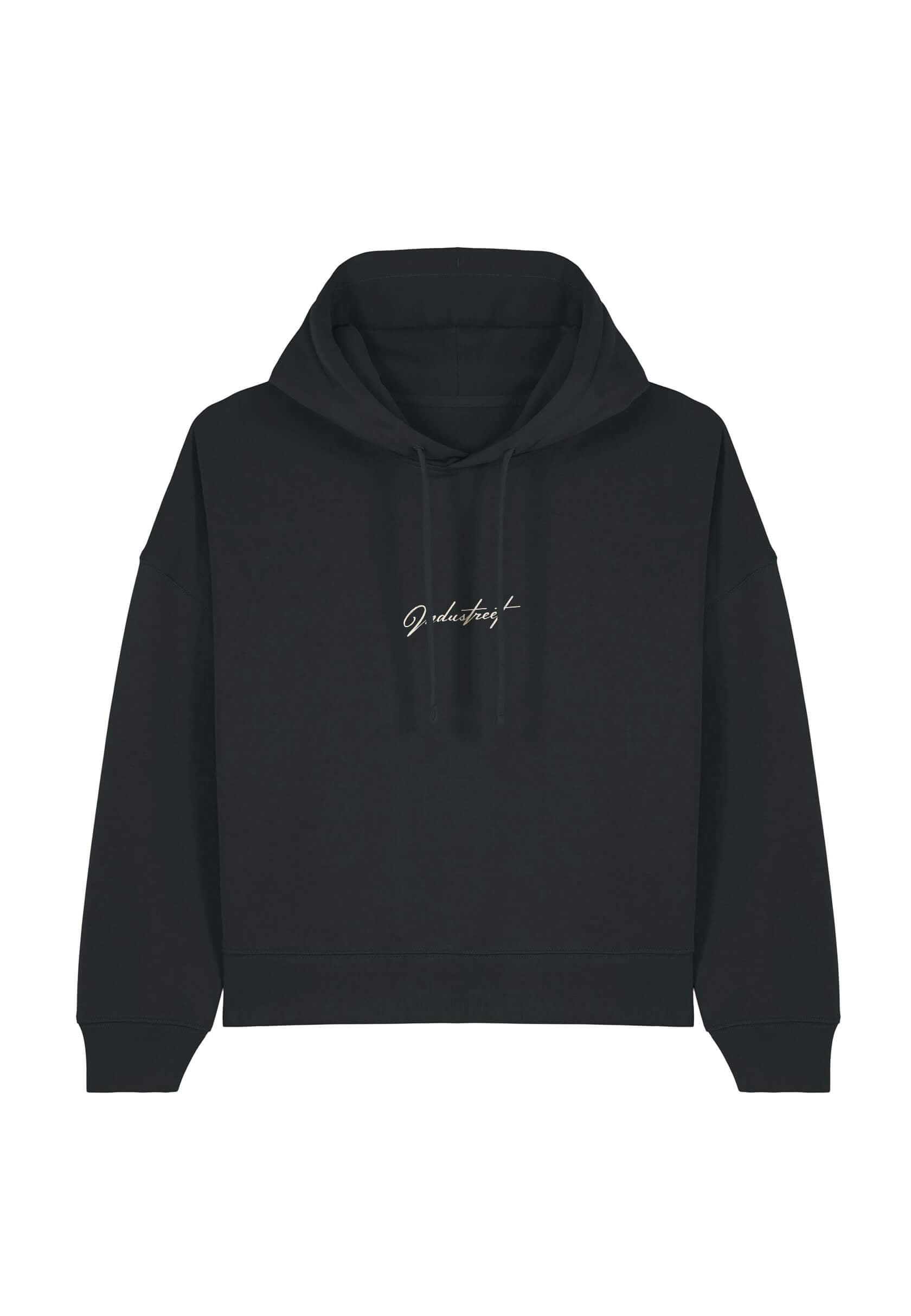 Pull brodé noir, style urbain et coupe tendance.