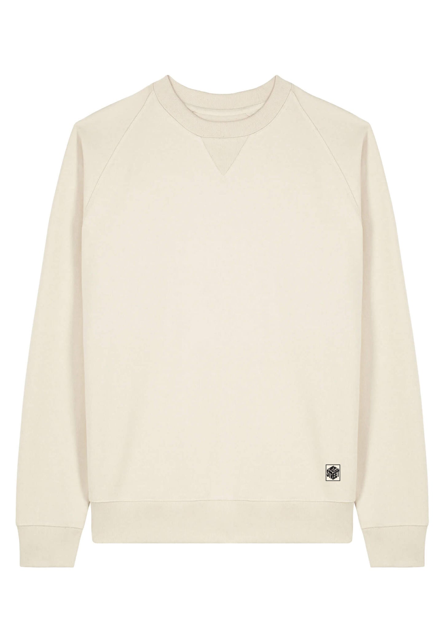 Sweat-shirt élégant beige, étiquette avec logo brodé, coupe urbaine.