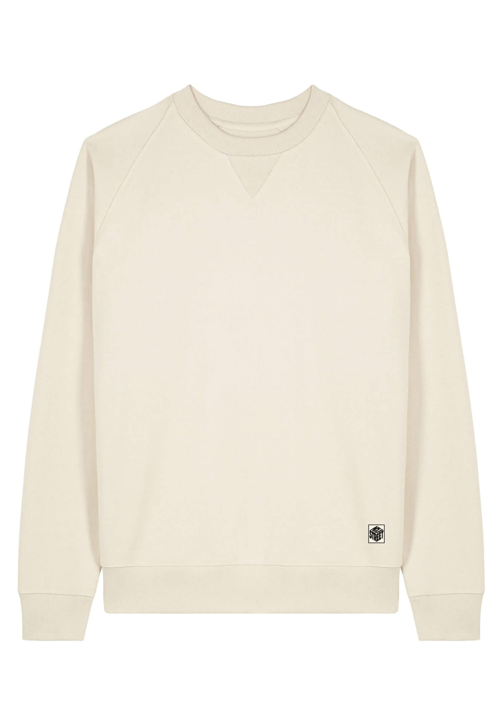 Sweat-shirt élégant beige, étiquette avec logo brodé, coupe urbaine.