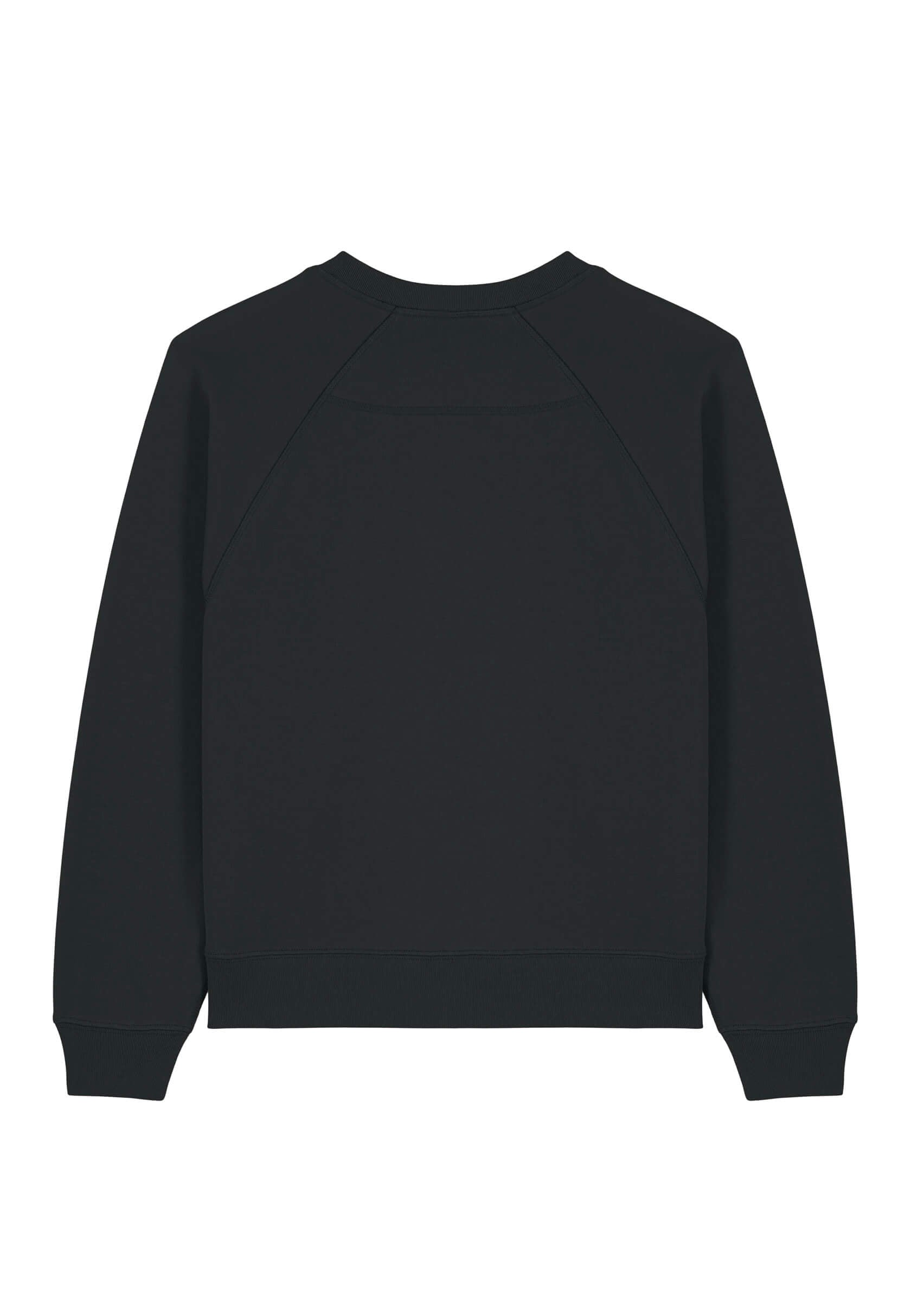Dos du sweat-shirt élégant noir femme, confort et finition soignée.