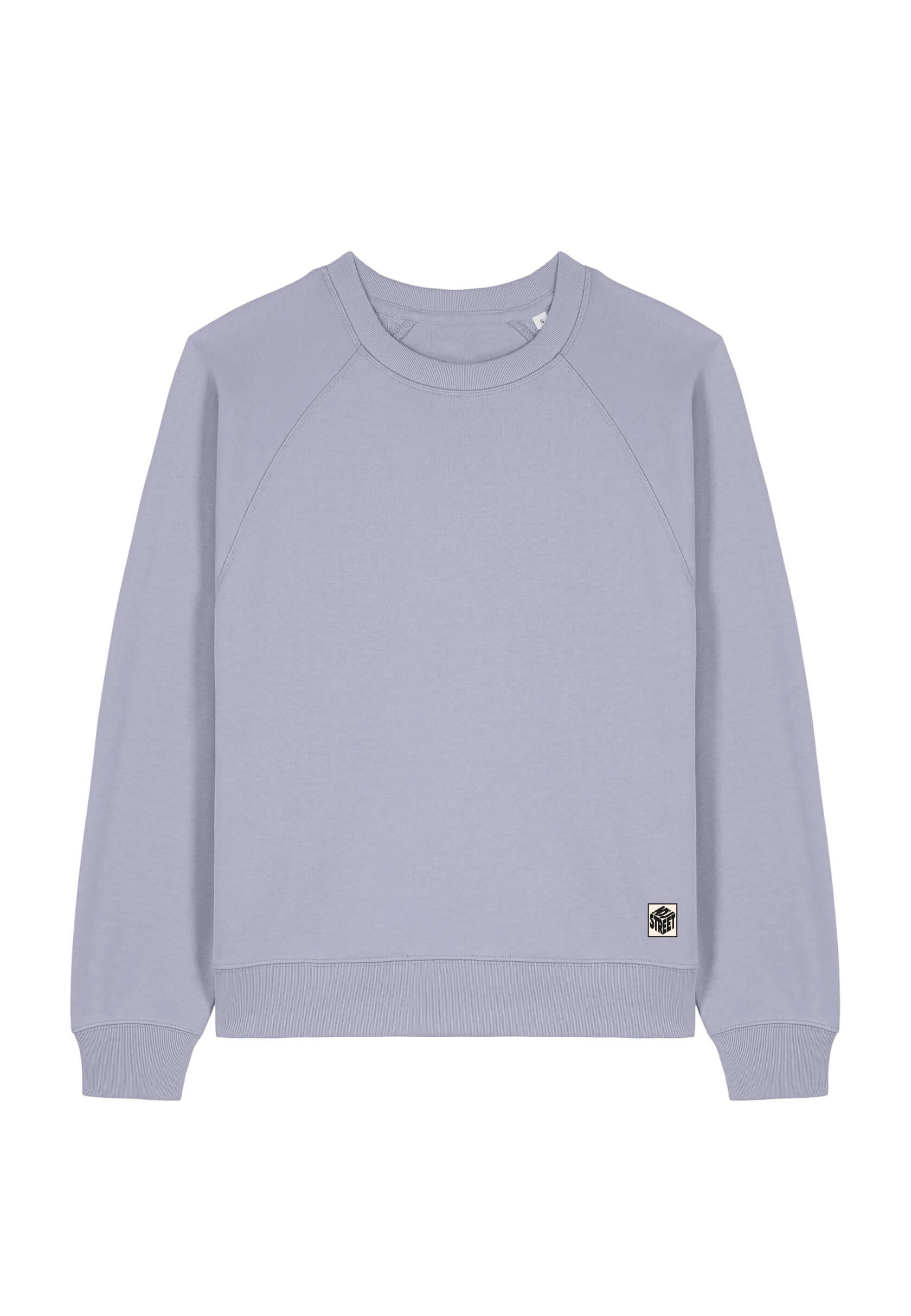 Sweat-shirt élégant violet pâle pour femme, logo brodé, streetwear sobre.