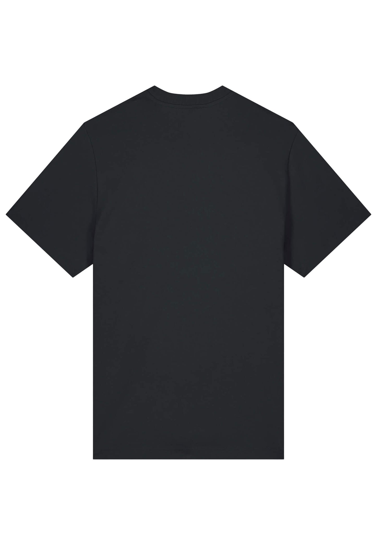 Dos du t-shirt élégant noir, coupe classique et minimaliste.